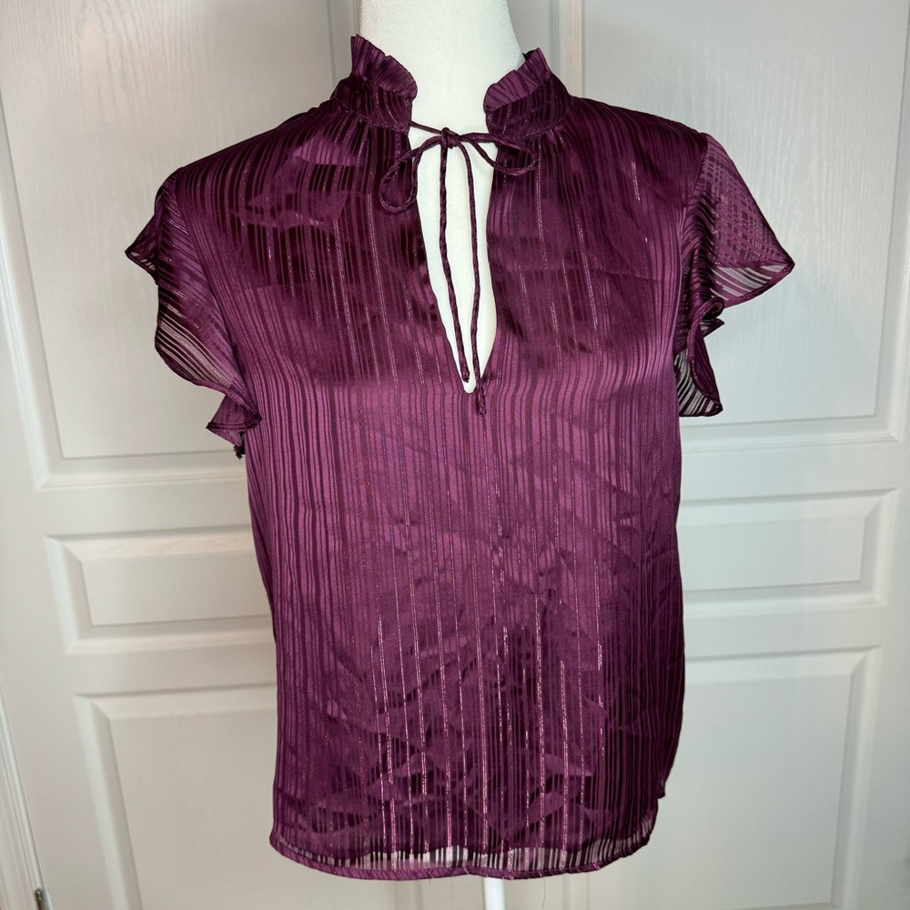 BB Dakota Shimmery Ruffle Neck Blouse